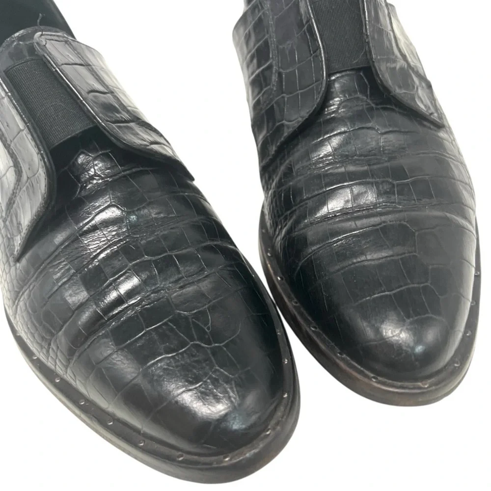 Freda Salvador Black Leather Croc Embossed D'Orsay Slip On Loafer Flat Women 7.5 - Picture 6 of 15